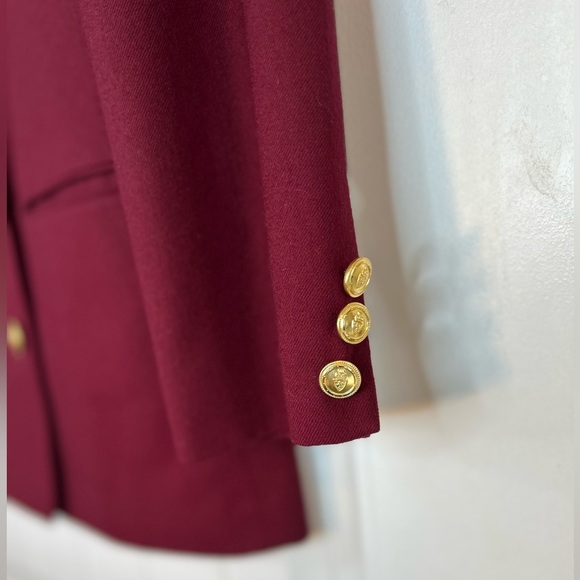 Talbots Burgundy Long Sleeve Wool Double Breasted Gold Button Blazer Women 6P - Picture 2 of 10